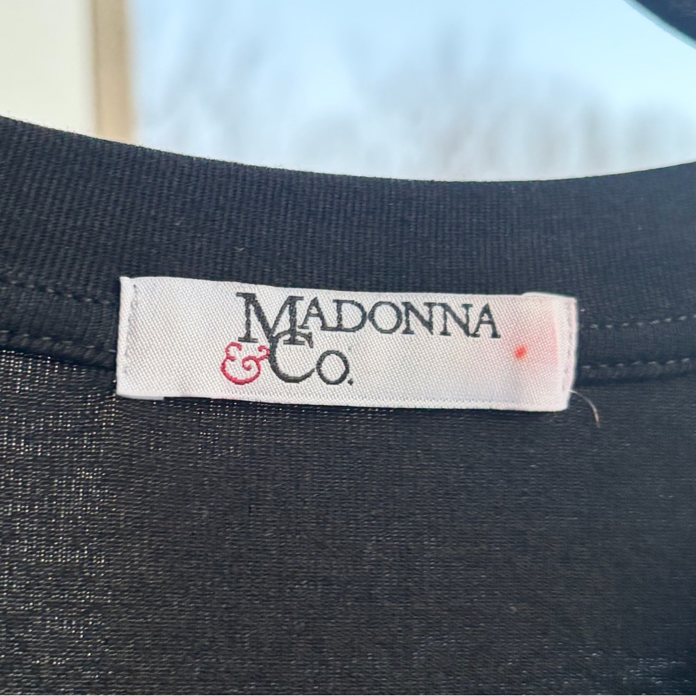 🆕 Madonna & Co Black Long Sleeve Top with Front Tie Bow Detail Size L Office - Picture 12 of 14